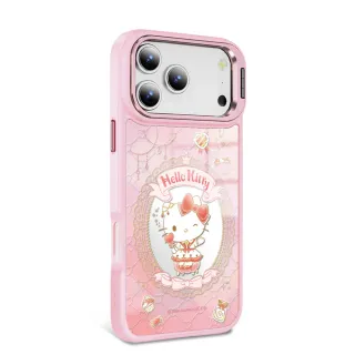 【apbs】三麗鷗 iPhone 17/16/15/14/13系列 軍規防摔合金框隱形立架鏡面磁吸手機殼(魔鏡凱蒂-粉框)