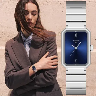 【TISSOT 天梭】SRV系列 復古經典方形石英錶-30mm/藍 送禮 禮物(T1601101104300)