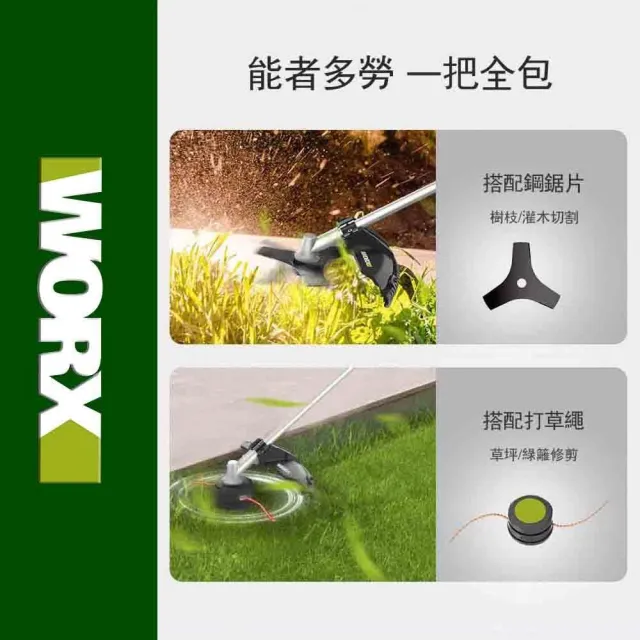 【WORX 威克士】40V 38cm 割草機 WD184(修草機 剪草機 打草機 無刷鋰電割草機 2合一 多功能 園藝)