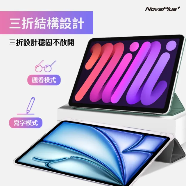 【NovaPlus】iPad 第10代/11代 10.9吋水晶Y折平板保護套(附筆槽設計 透明背蓋iPad原色看的見)