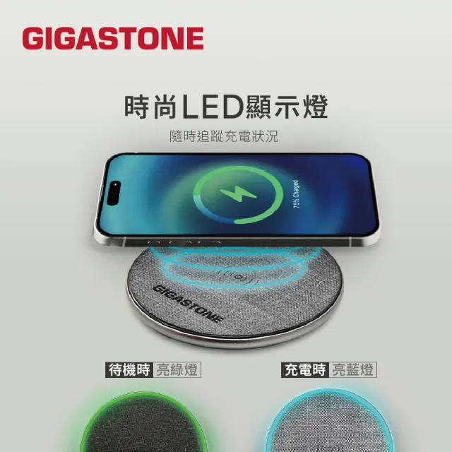 【Gigastone 立達國際】10W布質無線充電盤WP-5310(QI智能辨識/支援iPhone17/16/15/14/13/AirPods耳機)