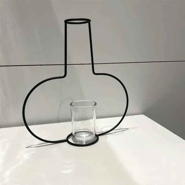 【JEN】創意簡約鐵藝玻璃花瓶花器高22cm