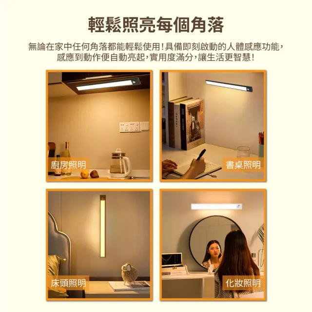 【CARSLAVE】LED 智能感應小夜燈 200mm 人體感應 光感(廚房燈 感應燈 三檔調光 USB無線 超薄 樓梯燈)