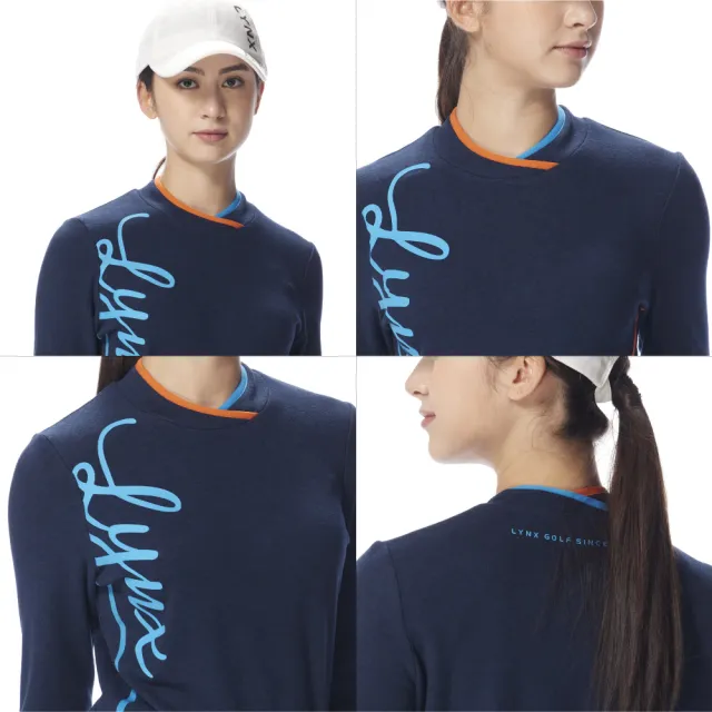 【Lynx Golf】女款交叉領環保竹纖維羊毛混紡長袖品牌T(二色)