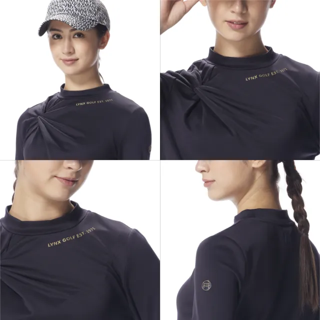 【Lynx Golf】首爾高桿風格！女款合身版右肩綁花長袖圓領T(二色)