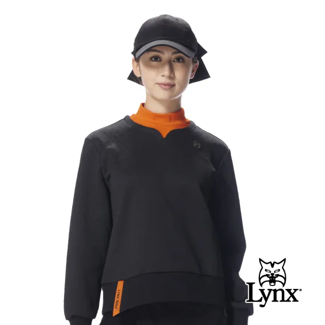 【Lynx Golf】首爾高桿風格！女款寬鬆短版撞色假兩件小V領拼接半高領長T(二色)