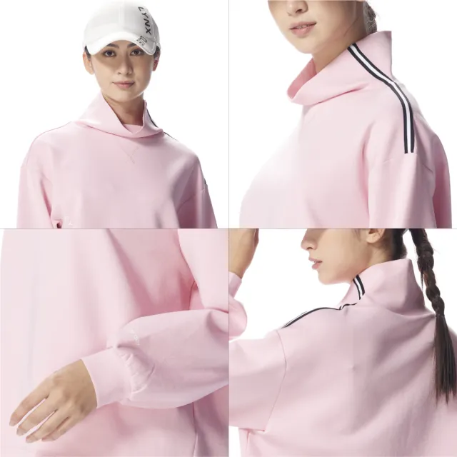 【Lynx Golf】首爾高桿風格！女款寬鬆短版寬式高領條紋織帶設計長T(二色)