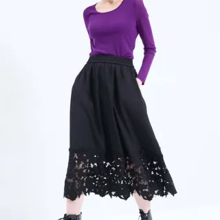 【HONOR 山形屋】質感拼接緹花蕾絲下襬中長裙-灰/黑