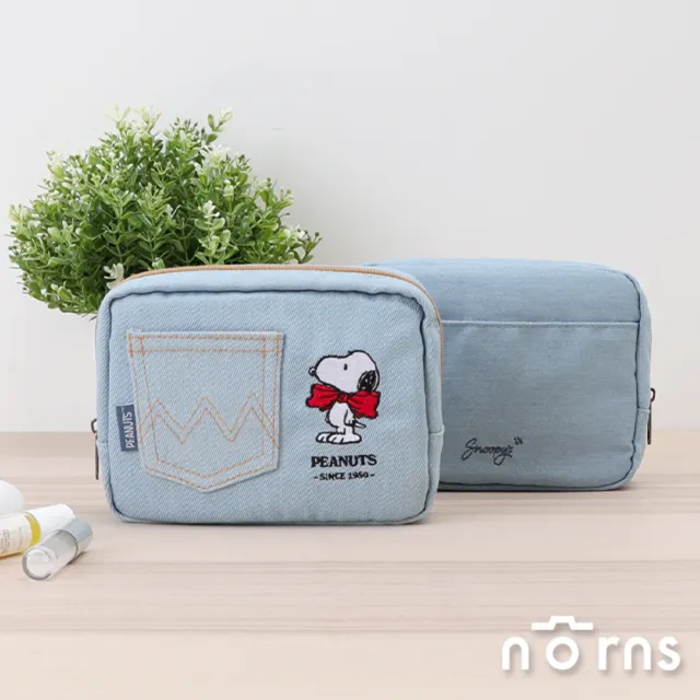 【Norns】Peanuts史努比牛仔風口袋收納包(復古丹寧刺繡化妝包)