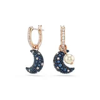 【SWAROVSKI 施華洛世奇】Sublima 水滴形耳環 水晶珍珠 非對稱設計 月亮 漸層色 鍍玫瑰金色(情人節禮物)