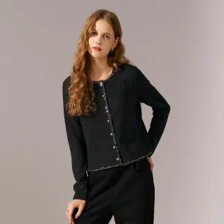 【KERAIA 克萊亞】魅力價-暗夜玫瑰圓領亮片小外套