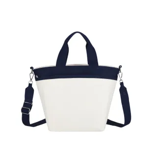 【LeSportsac官方直營】輕量尼龍 手提斜背兩用方形包(1116 糖霜白/海軍藍撞色)