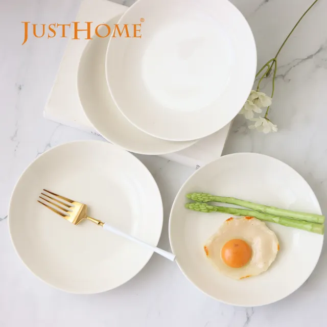 【Just Home】純白系列新骨瓷飯碗/萬用碗/餐盤組7.5吋盤/8吋深盤(可微波 飯碗 餐具/深碗/平盤/淺盤/深盤)
