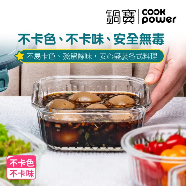 【CookPower 鍋寶】耐熱玻璃豎條紋防滑保鮮盒實用4件組