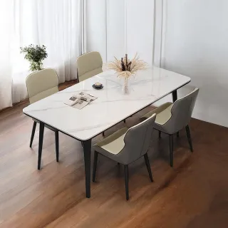 【IHouse】北歐風 大理石紋岩板 1桌4椅組合/餐桌+包覆型餐椅/餐廳組合