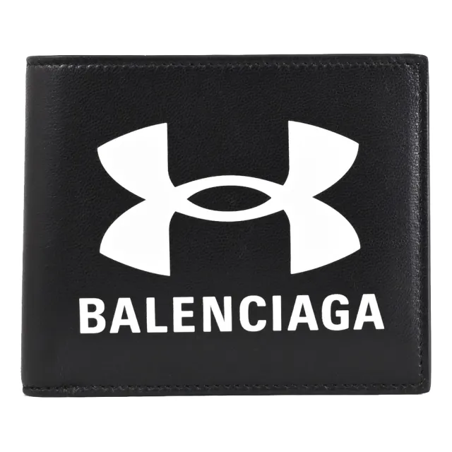 【Balenciaga 巴黎世家】Under Armour 限定聯名款品牌LOGO雙層8卡短夾(黑)