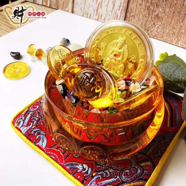 【財神小舖】財神聚財 琉璃水晶聚寶盆擺件(已開光 守財 招財 高雄進寶財神廟)