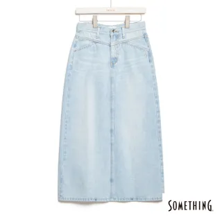 【SOMETHING】女裝 激腰後開岔牛仔長裙(漂淺藍)