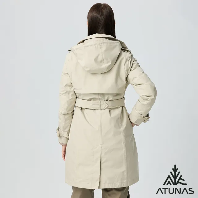 【ATUNAS 歐都納】女款GORE-TEX+羽絨防風防水保暖長版二件式外套(A1GT2508W卡其/風衣/休閒旅遊/賞雪/大衣)