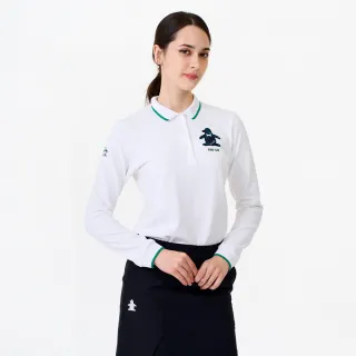 【Munsingwear】企鵝牌 女款白色趣味企鵝LOGO設計長袖POLO衫 MLWT21B7