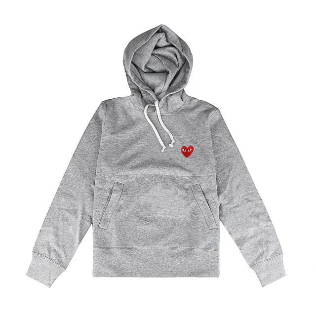 【Comme Des Garcons CDG】Comme Des Garcons Play川久保玲 標籤黑字LOGO小愛心純棉長袖連帽T恤(女款/灰)
