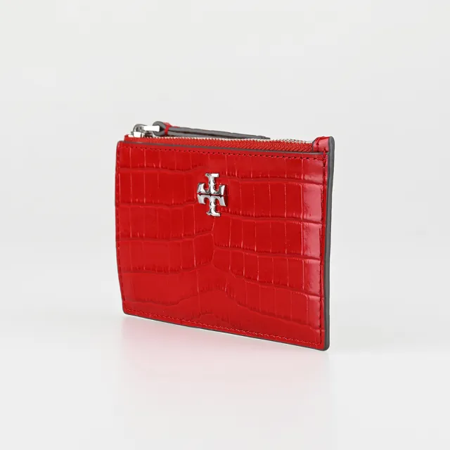 【TORY BURCH】TORY BURCH KIRA 漆面鱷魚紋4卡拉鍊零錢包(紅)