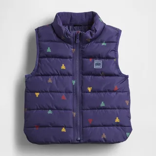 【GAP】男幼童裝 小熊印花立領背心外套-海軍藍(789825)