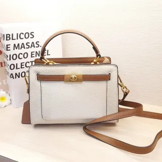 R.neTs 法式牛皮撞色旋鎖口袋手提肩背包