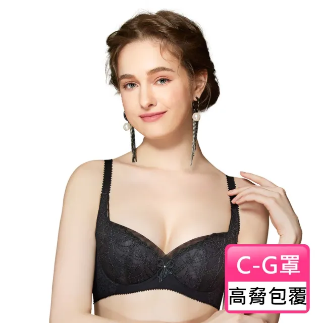 【Swear 思薇爾】迷蝶香系列C-G罩背心型蕾絲刺繡包覆女內衣(黑色)