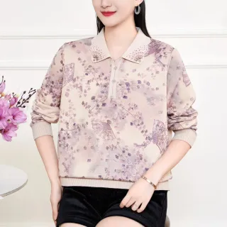 【MON’S】金絲繁花鑽飾領片針織上衣