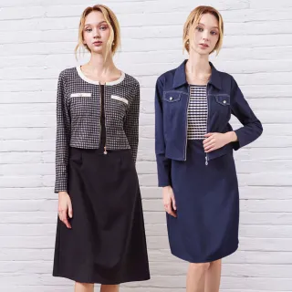 【MYVEGA 麥雪爾】MA假兩件式復古格紋/條紋丹寧牛仔長洋裝-二款任選(素色洋裝/連身洋裝/女洋裝/小香風)