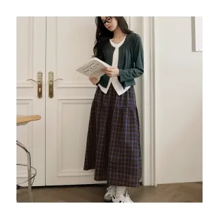 【OB 嚴選】純棉配色格紋剪接傘襬長裙 《CA3211》