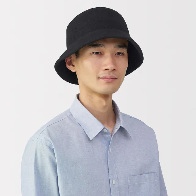 【MUJI 無印良品】羊毛平頂有簷帽 57.5-59cm(灰色/黑色)