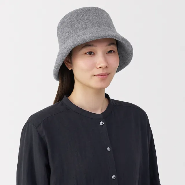 【MUJI 無印良品】羊毛平頂有簷帽 57.5-59cm(灰色/黑色)