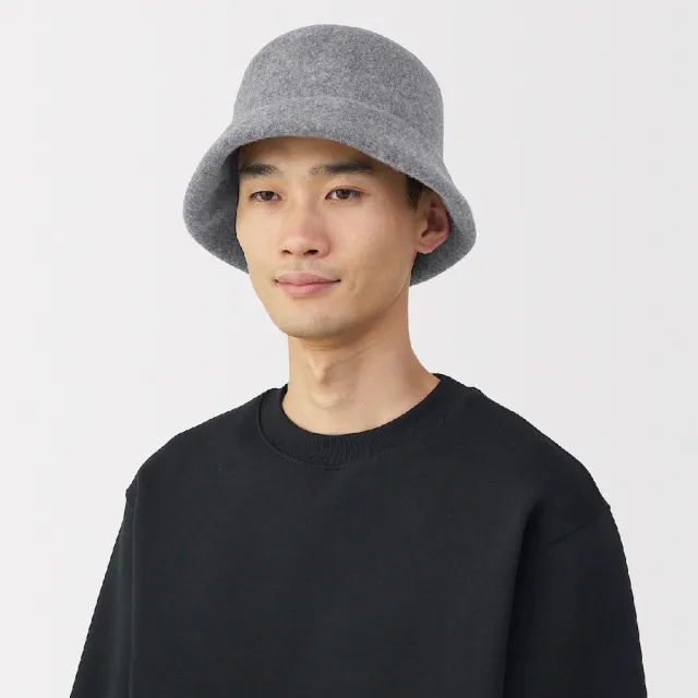 【MUJI 無印良品】羊毛平頂有簷帽 57.5-59cm(灰色/黑色)