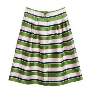 【iROO】緞面寬條紋經典中長裙