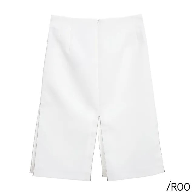【iROO】跳色壓線開叉中長裙