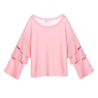 【iROO】大圓領袖多層造型針織上衣