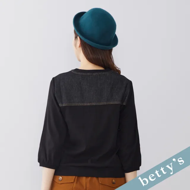 【betty’s 貝蒂思】出清品  牛仔拼接七分袖T-shirt(黑色)