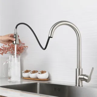 【雅思衛浴】抽拉式不鏽鋼冷熱水龍頭(廚房龍頭/面盆水龍頭/冷熱混水閥/衛浴龍頭/伸縮水龍頭)