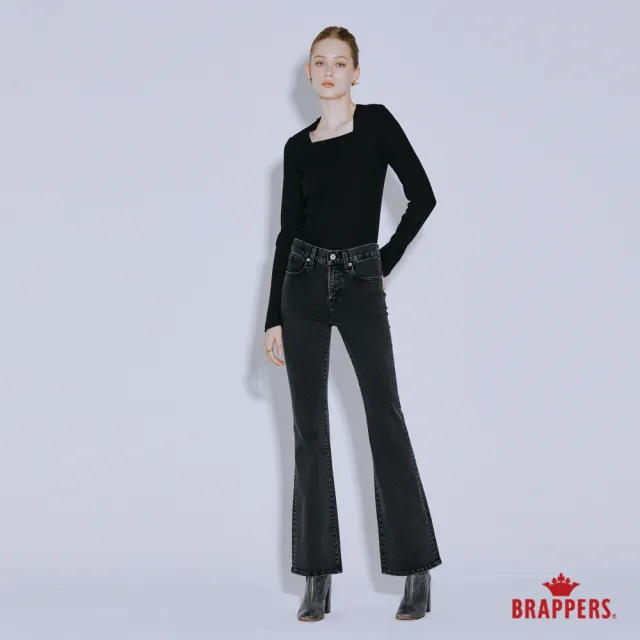 【BRAPPERS】女款 美腳ROYAL系列-中腰彈性九分喇叭褲(黑雪花)