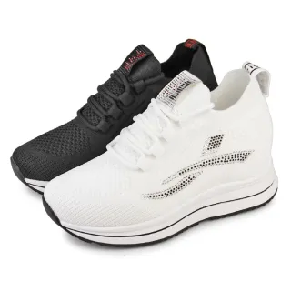 【Pretty】女鞋 休閒鞋 懶人鞋 內增高 厚底 襪套 顯瘦 水鑽(白色、黑色)