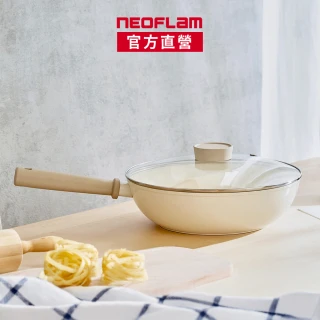 【NEOFLAM】Cappu卡布系列陶瓷塗層炒鍋30公分+玻璃蓋(IH爐可用鍋/非鐵氟龍不沾塗層)