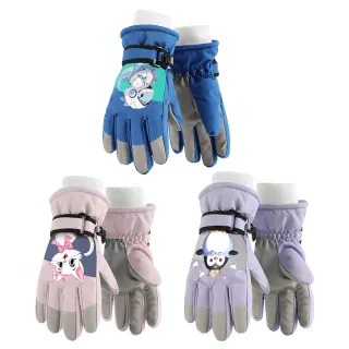 【MUAN】冬季兒童滑雪手套 卡通可愛加絨保暖手套 戶外騎車手套 防風防水兒童手套(6-12歲適用)