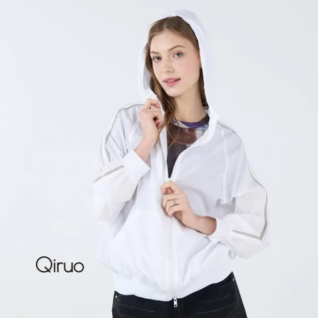 【Qiruo 奇若名品】輕薄防風 連帽外套袖口束口白色薄長袖6237E