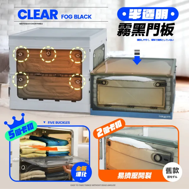 【FL 生活+】巨能裝 240公升 雙層款 5開門附輪可疊加摺疊收納箱(極速安裝 兩段式門板 閉鎖緊密 YG_246x2)
