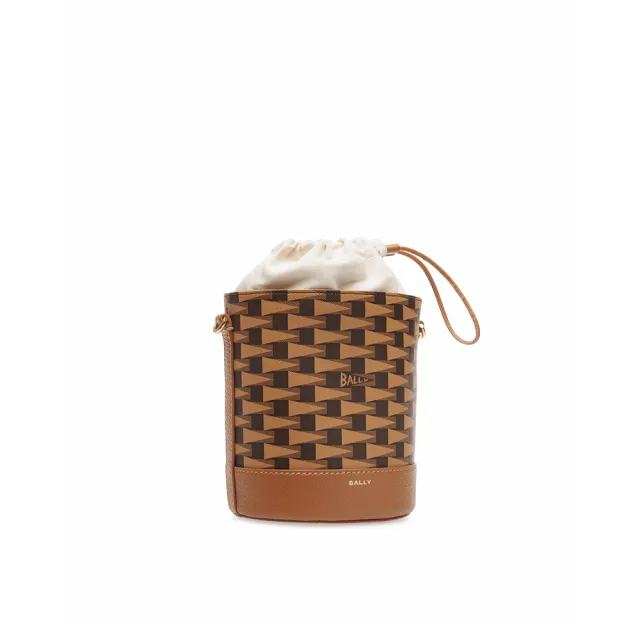 【BALLY】官方直送  BALLY PENNANT 經典印花沙漠棕水桶 斜背包