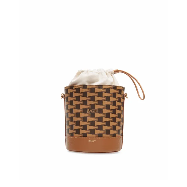 【BALLY】官方直送 BALLY PENNANT 經典印花沙漠棕水桶 斜背包