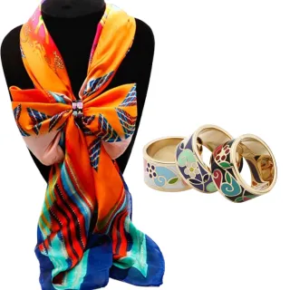 【Jpqueen】古典美人拼色時尚三環圍巾絲巾扣圈(30款可選)