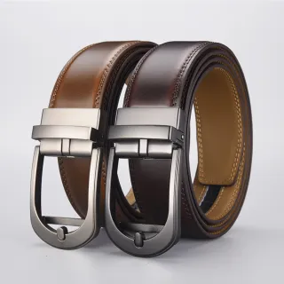 【本革職人】真皮115cm自動扣皮帶-品牌盒裝款 暮色經典復古皮革質感免鑽孔皮帶(父親節送禮、禮物)